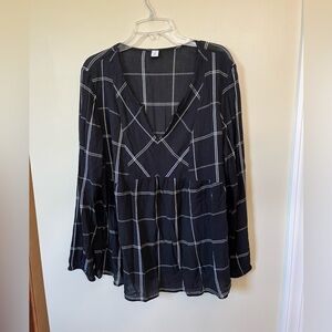 Old Navy Black and White Plaid Blouse